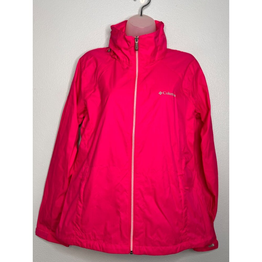 NWOT Columbia Woman Pink Windbreaker Hooded Travel Zip Up Jacket SZ L